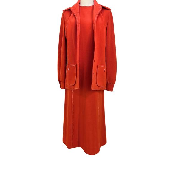 Vintage 70s Butte Knit Dress Set Red Preppy Modest - Picture 1 of 15